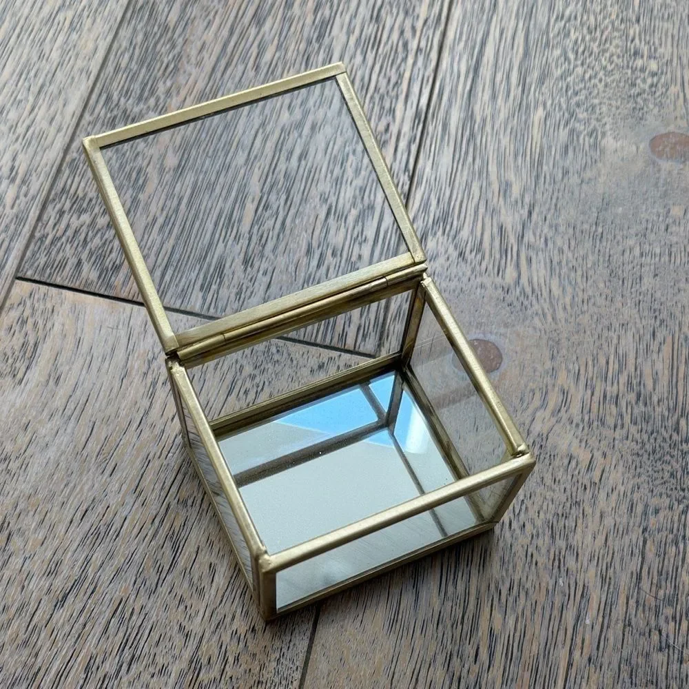 Small Glass Gold Jewelry Vanity Display Box